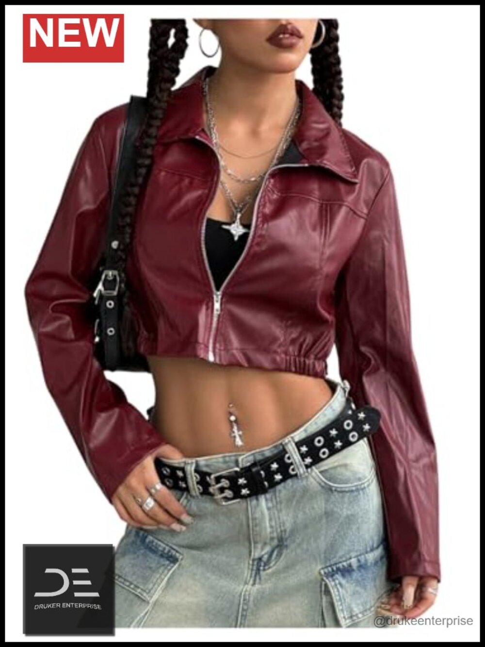 Faux Leather Cropped Moto Jacket Zip Up Bomber